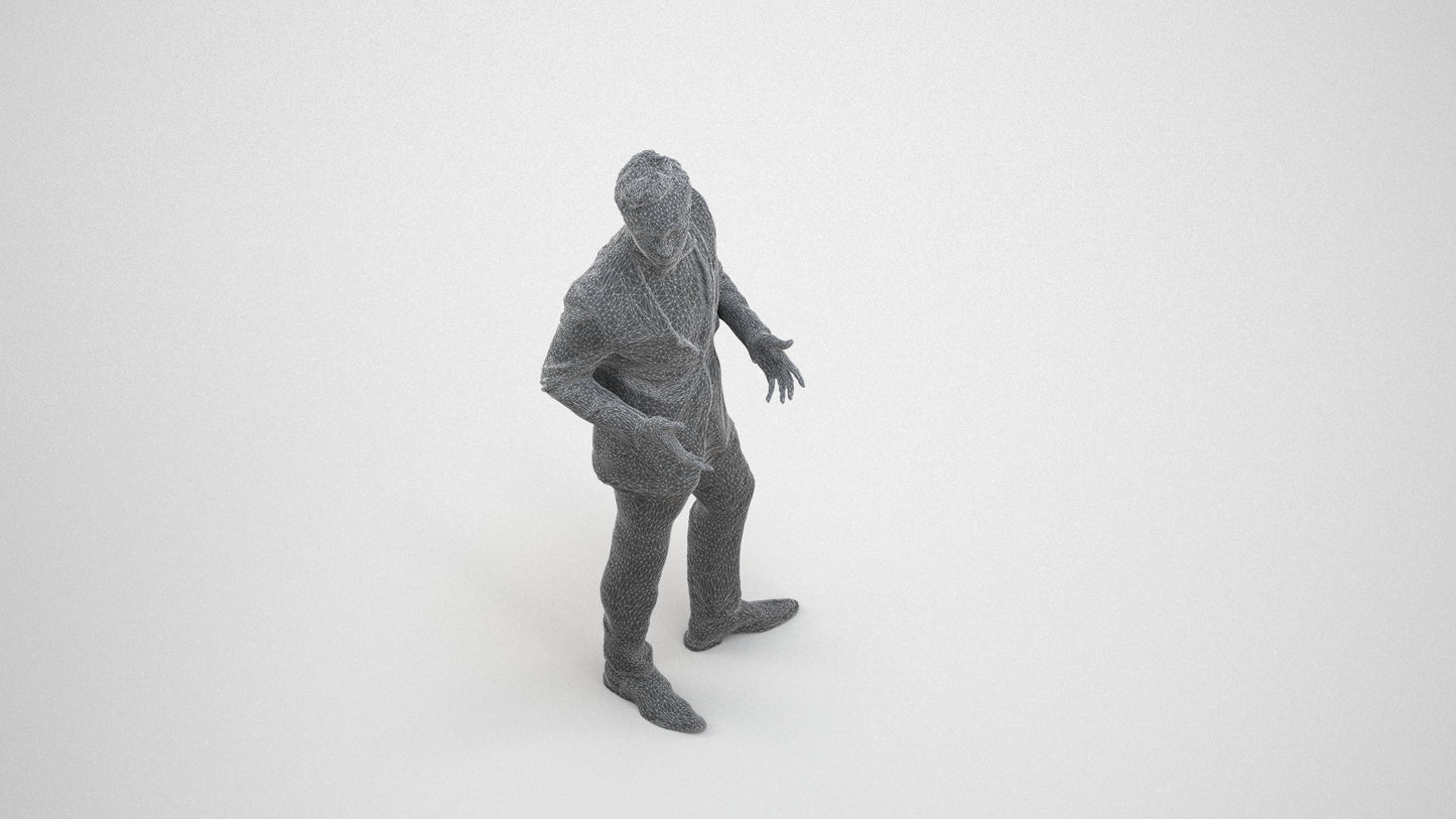 3D people model man formal formalaffairs, scanned human for 3ds Max rendering, wireframe three-quarter view