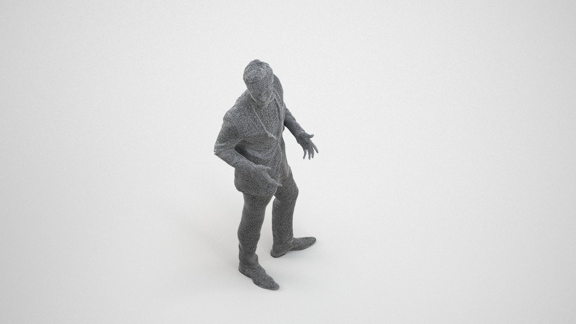 3D people model man formal formalaffairs, scanned human for 3ds Max rendering, wireframe three-quarter view