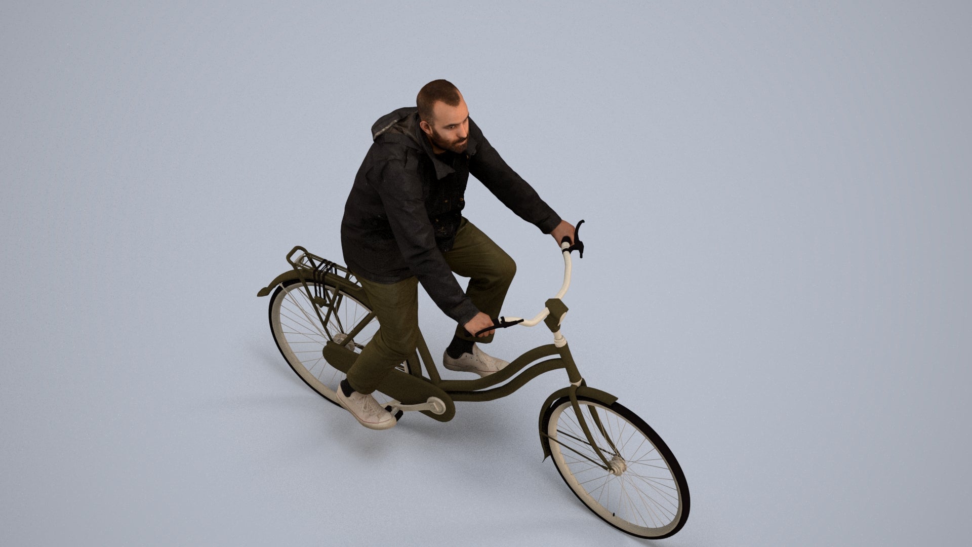 realistic 3D people man casual cycling, render-ready for V-Ray and Corona, FBX OBJ, back view render