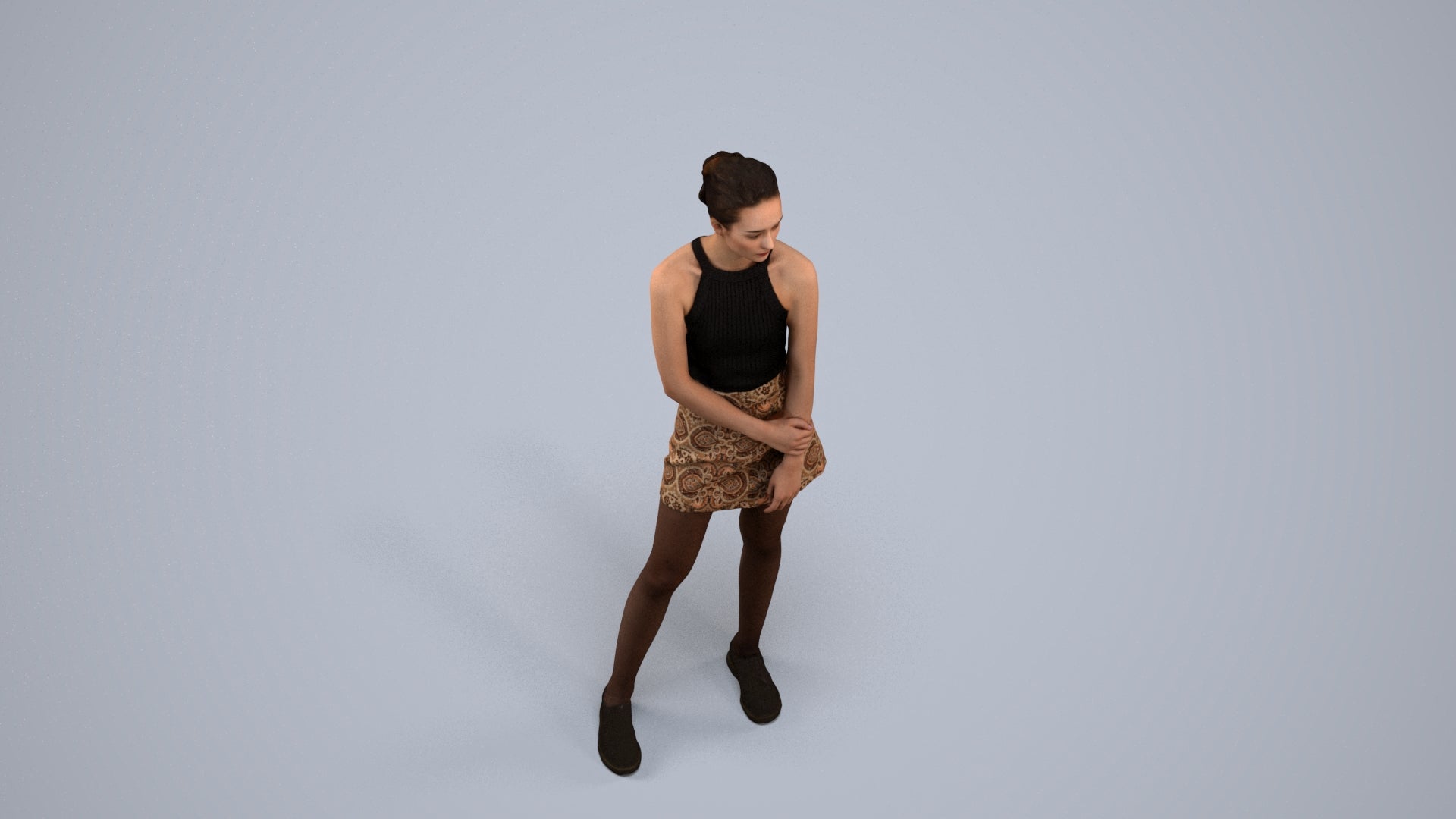 scanned 3D woman casual standing, photogrammetry people for Enscape and V-Ray, back view render