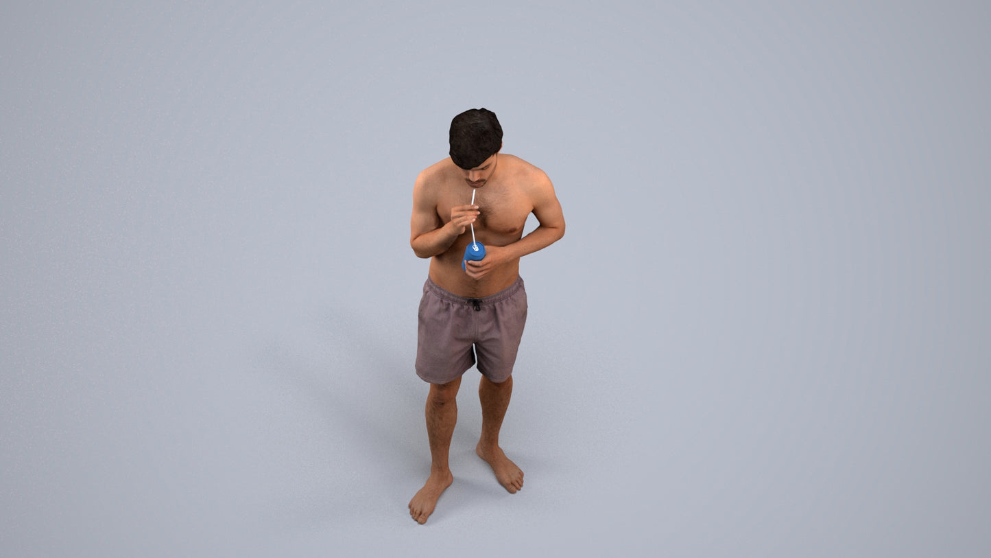 realistic 3D man sport pool, scanned archviz people for Blender and 3ds Max, back view render