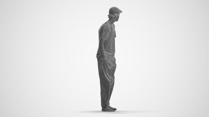 3D scanned man standing casual, photorealistic archviz people for Enscape and SketchUp, wireframe front view