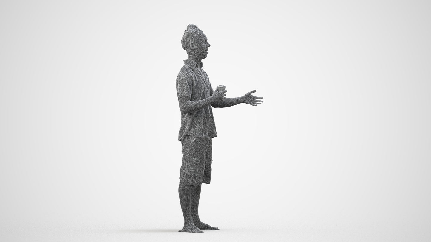 scanned 3D man casual standing, photogrammetry people for Enscape and V-Ray, wireframe side view