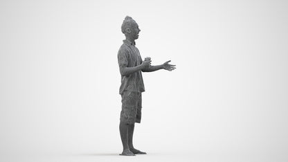 scanned 3D man casual standing, photogrammetry people for Enscape and V-Ray, wireframe side view