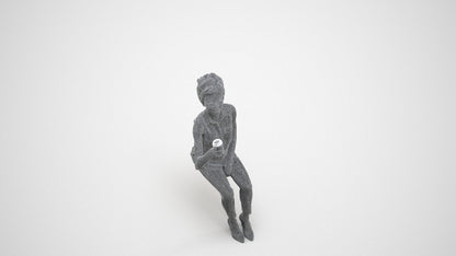 realistic 3D people woman casual sitting, render-ready for V-Ray and Corona, FBX OBJ, wireframe three-quarter view