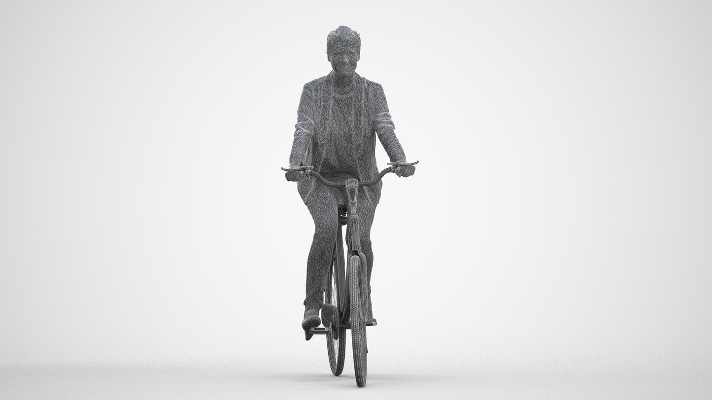 3D people model woman business cycling, scanned human for 3ds Max rendering, three-quarter front view render