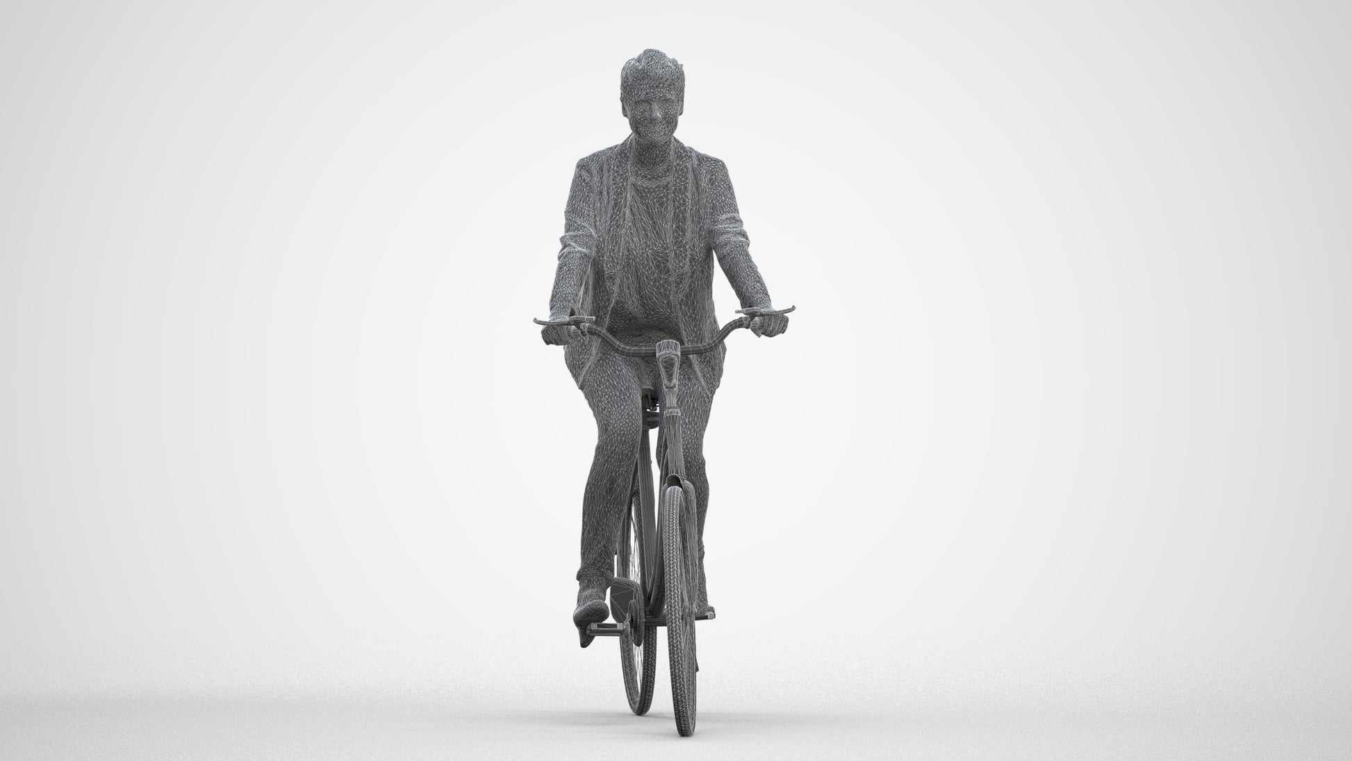 3D people model woman business cycling, scanned human for 3ds Max rendering, three-quarter front view render