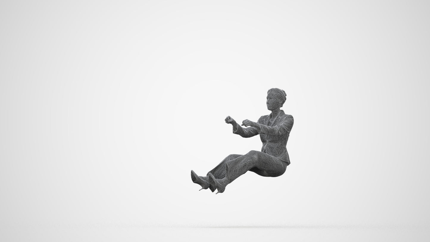 3D scanned woman driving business, photorealistic archviz people for Enscape and SketchUp, wireframe back view