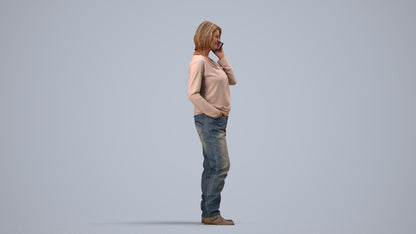realistic 3D woman casual standing, scanned archviz people for Blender and 3ds Max, side view render