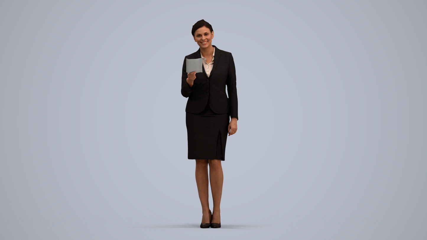 3D people model woman hospitality, scanned human for 3ds Max rendering, standing pose render