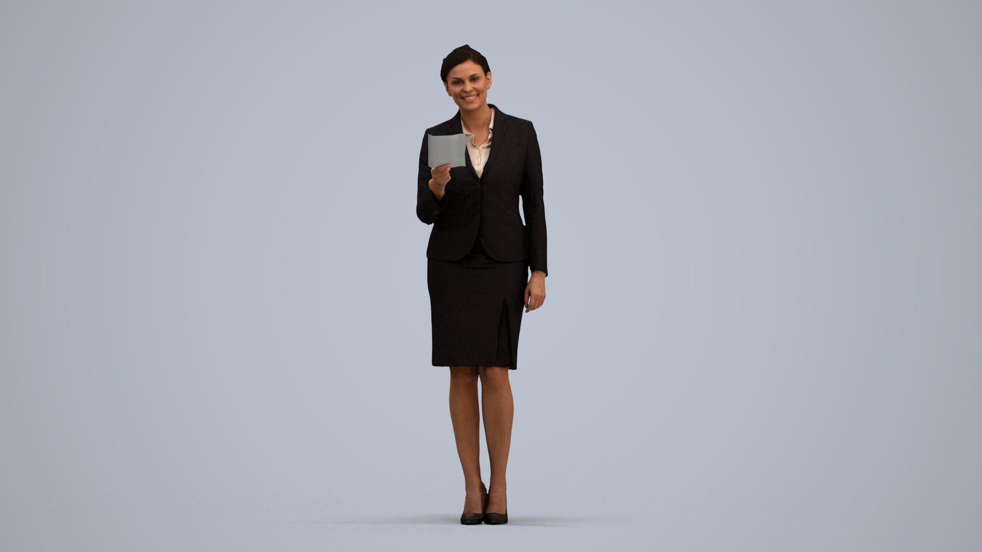 3D people model woman hospitality, scanned human for 3ds Max rendering, standing pose render