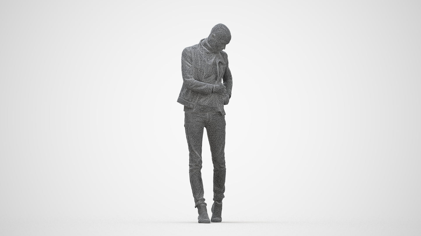 3D scanned man walking casual, photorealistic archviz people for Enscape and SketchUp, wireframe back view