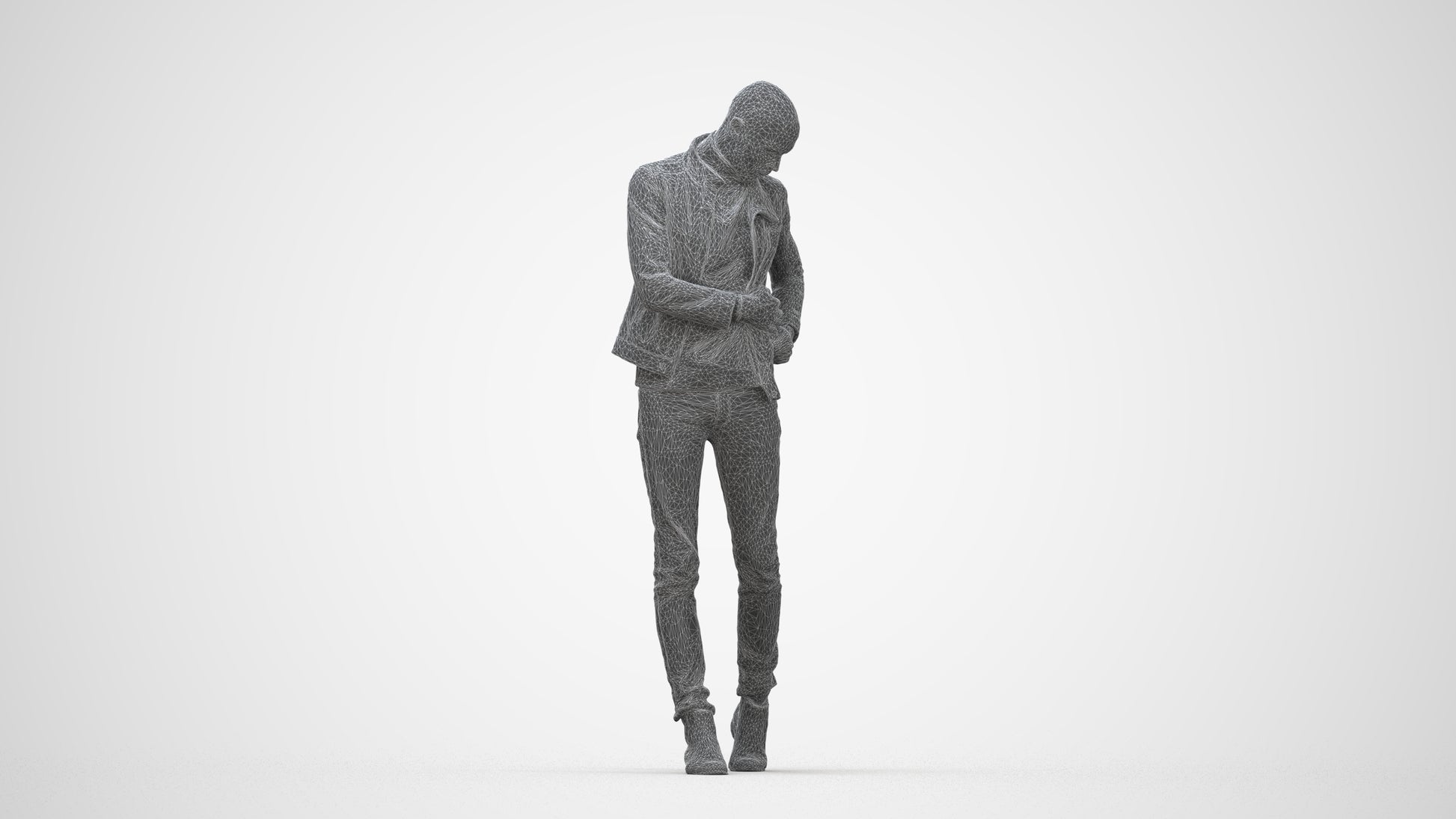 3D scanned man walking casual, photorealistic archviz people for Enscape and SketchUp, wireframe back view