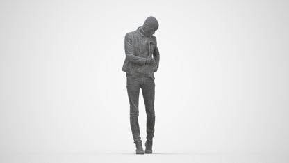 3D scanned man walking casual, photorealistic archviz people for Enscape and SketchUp, wireframe back view