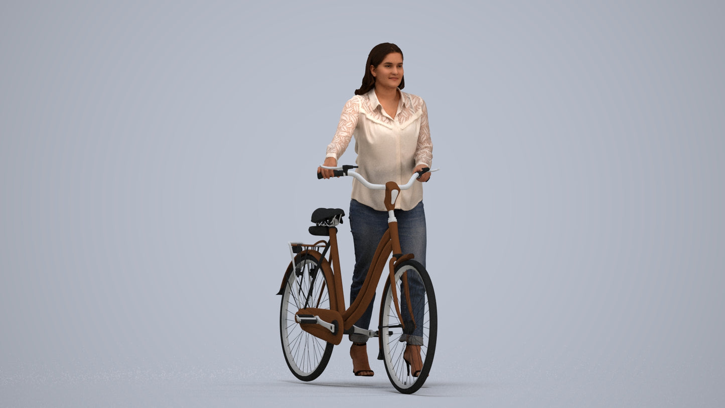 realistic 3D woman casual shopping, scanned archviz people for Blender and 3ds Max, standing pose render
