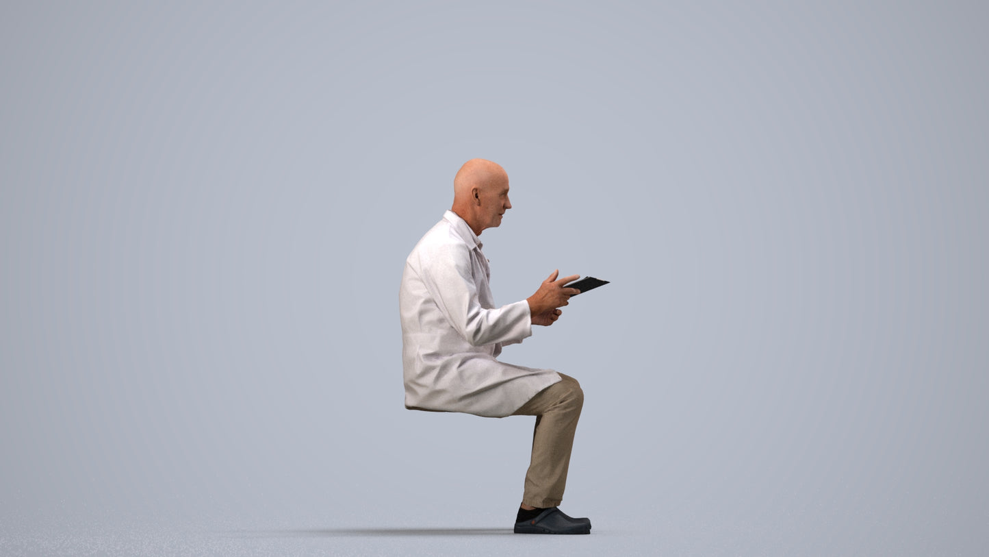 photogrammetry 3D senior man medical, realistic human model archviz FBX, side view render