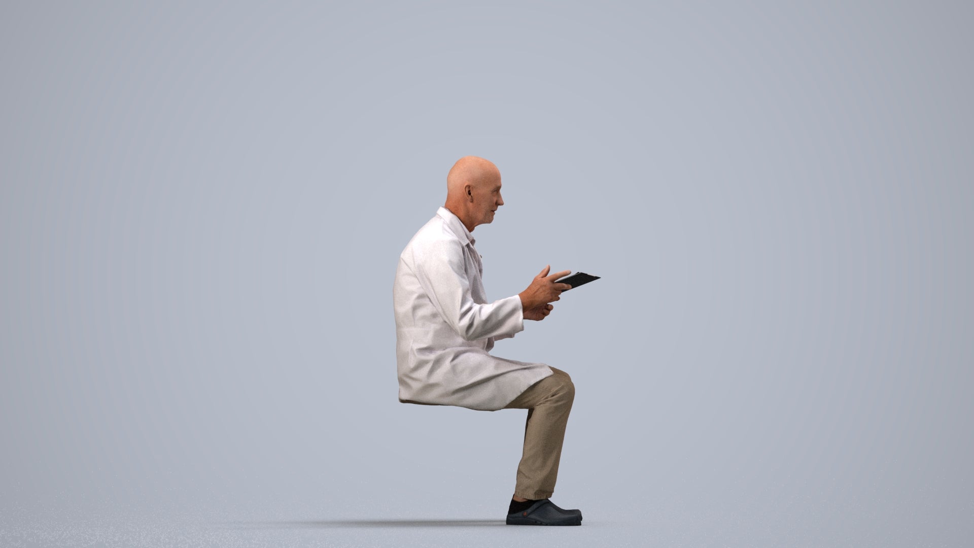 photogrammetry 3D senior man medical, realistic human model archviz FBX, side view render