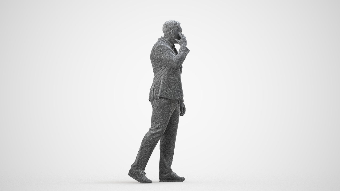 realistic 3D man business standing, scanned archviz people for Blender and 3ds Max, wireframe side view