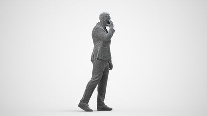 realistic 3D man business standing, scanned archviz people for Blender and 3ds Max, wireframe side view