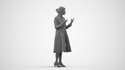 realistic 3D senior woman business standing, scanned archviz people for Blender and 3ds Max, wireframe side view