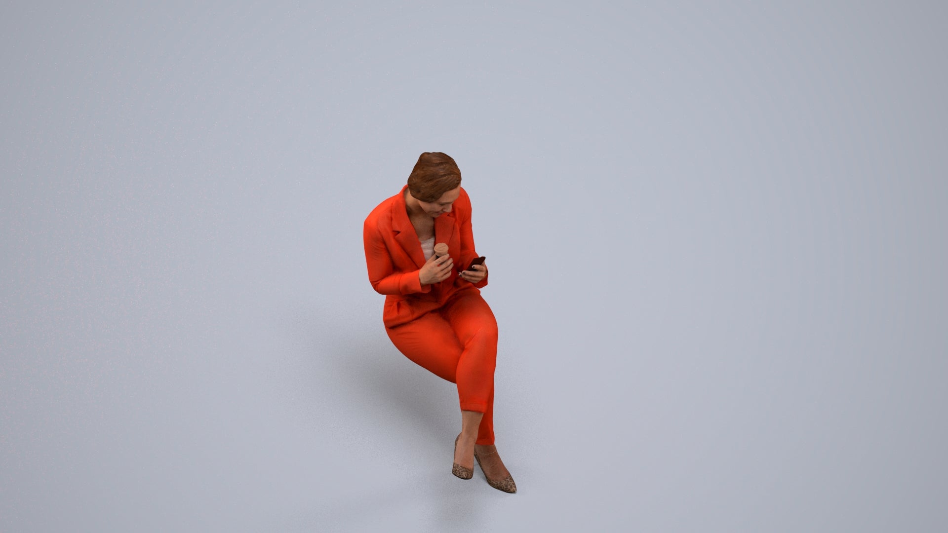 realistic 3D human woman business, archviz people FBX OBJ for Blender, back view render