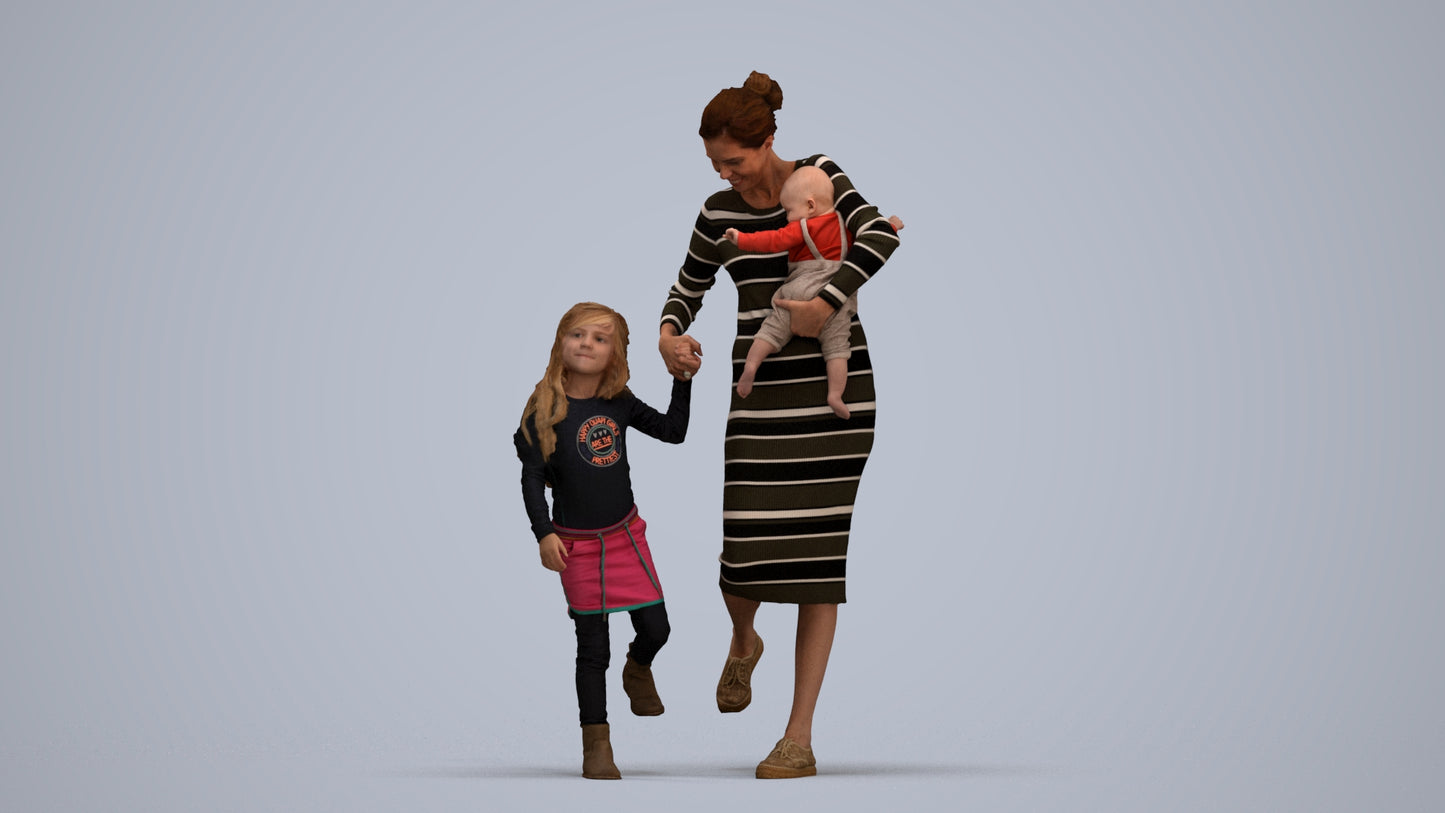 realistic 3D people girl casual kids, render-ready for V-Ray and Corona, FBX OBJ, standing pose render