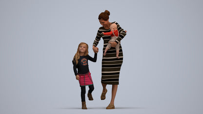 realistic 3D people girl casual kids, render-ready for V-Ray and Corona, FBX OBJ, standing pose render