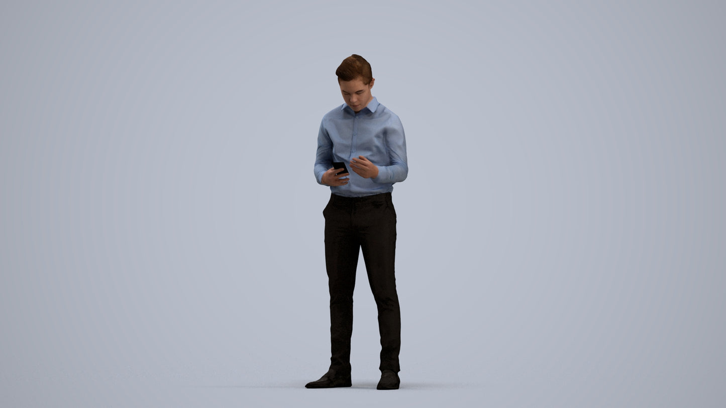 3D human model boy business kids, photogrammetry scanned person for archviz, standing pose render