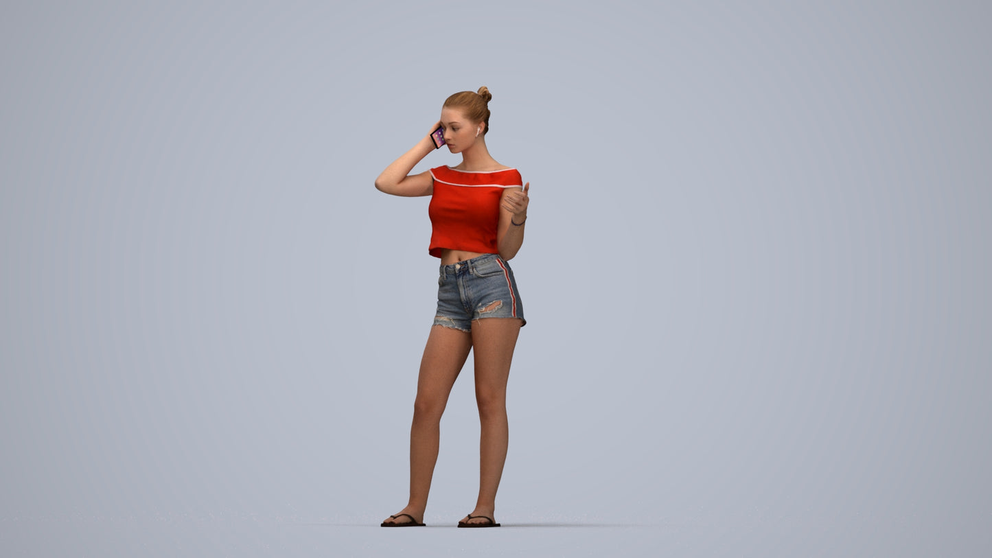 3D people model girl casual standing, scanned human for 3ds Max rendering, top-down view render