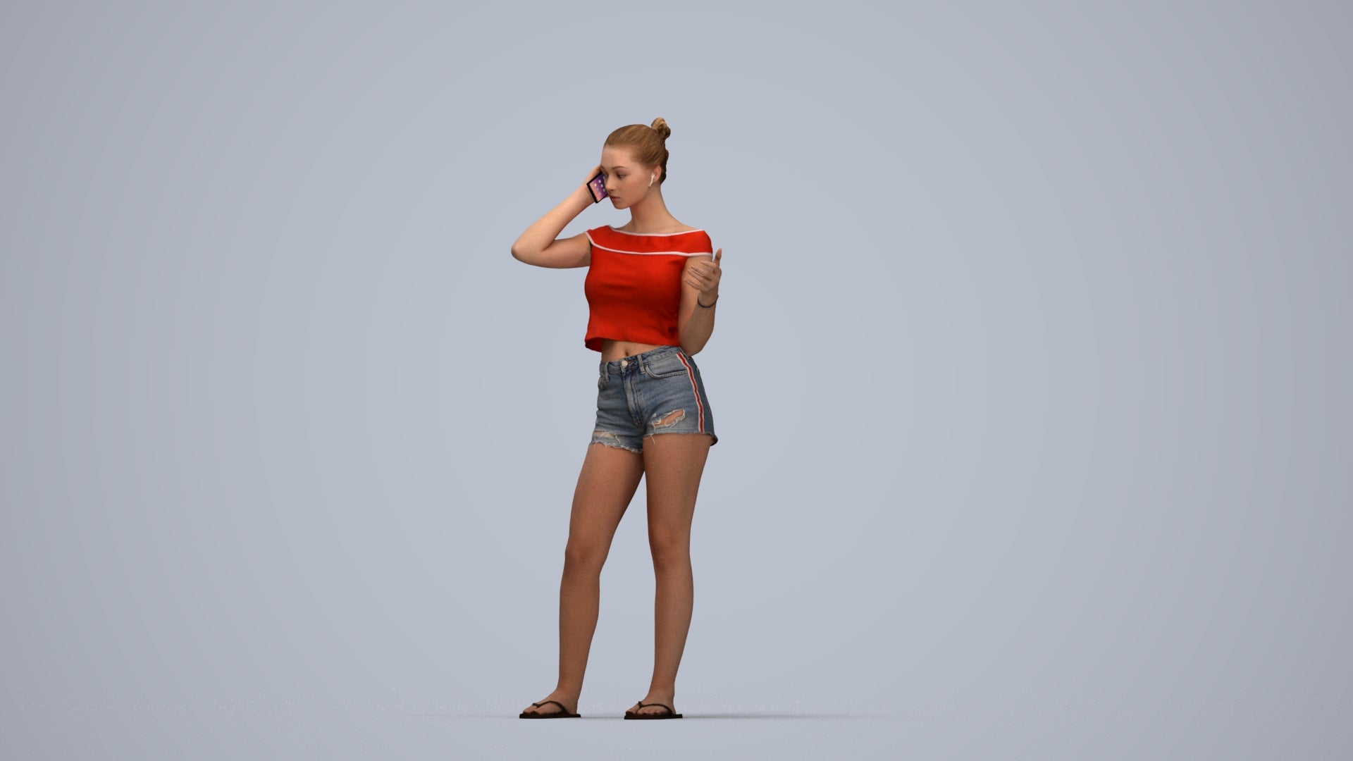 3D people model girl casual standing, scanned human for 3ds Max rendering, top-down view render