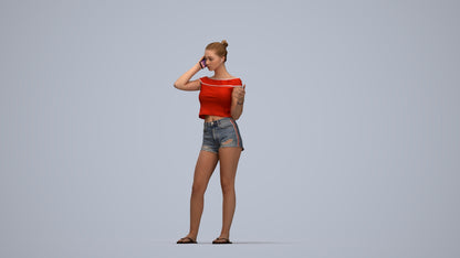 3D people model girl casual standing, scanned human for 3ds Max rendering, top-down view render