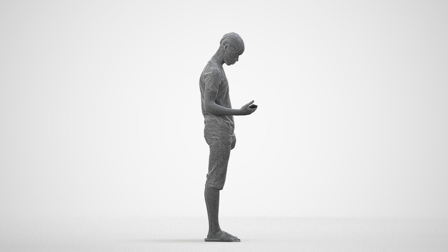 scanned 3D boy casual kids, photogrammetry people for Enscape and V-Ray, wireframe side view