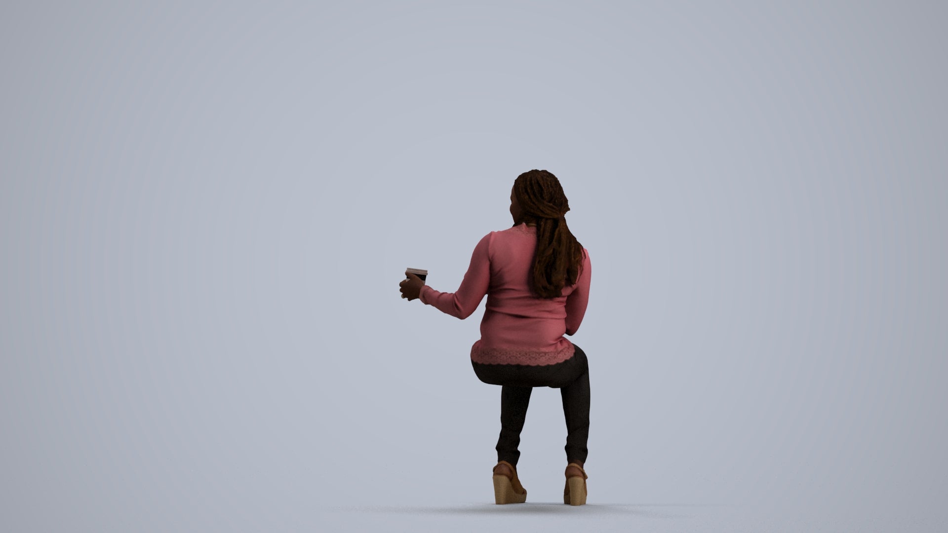 realistic 3D woman casual sitting, scanned archviz people for Blender and 3ds Max, front view render