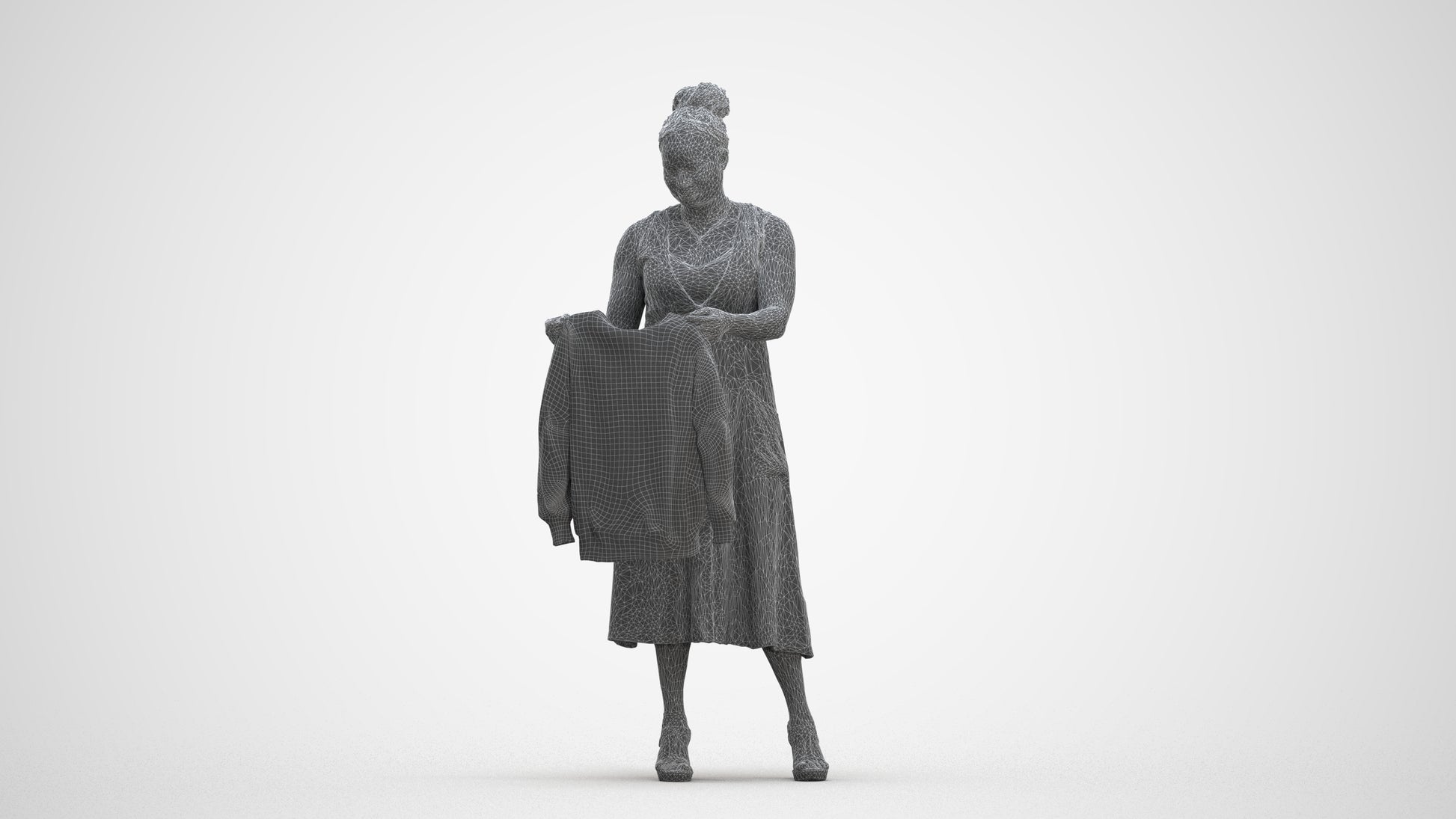 3D scanned woman standing casual, photorealistic archviz people for Enscape and SketchUp, three-quarter front view render