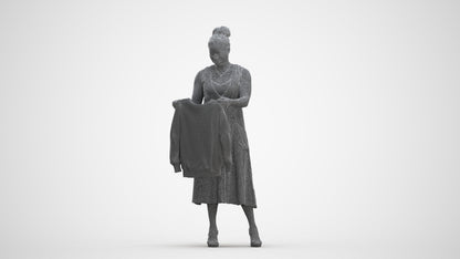 3D scanned woman standing casual, photorealistic archviz people for Enscape and SketchUp, three-quarter front view render
