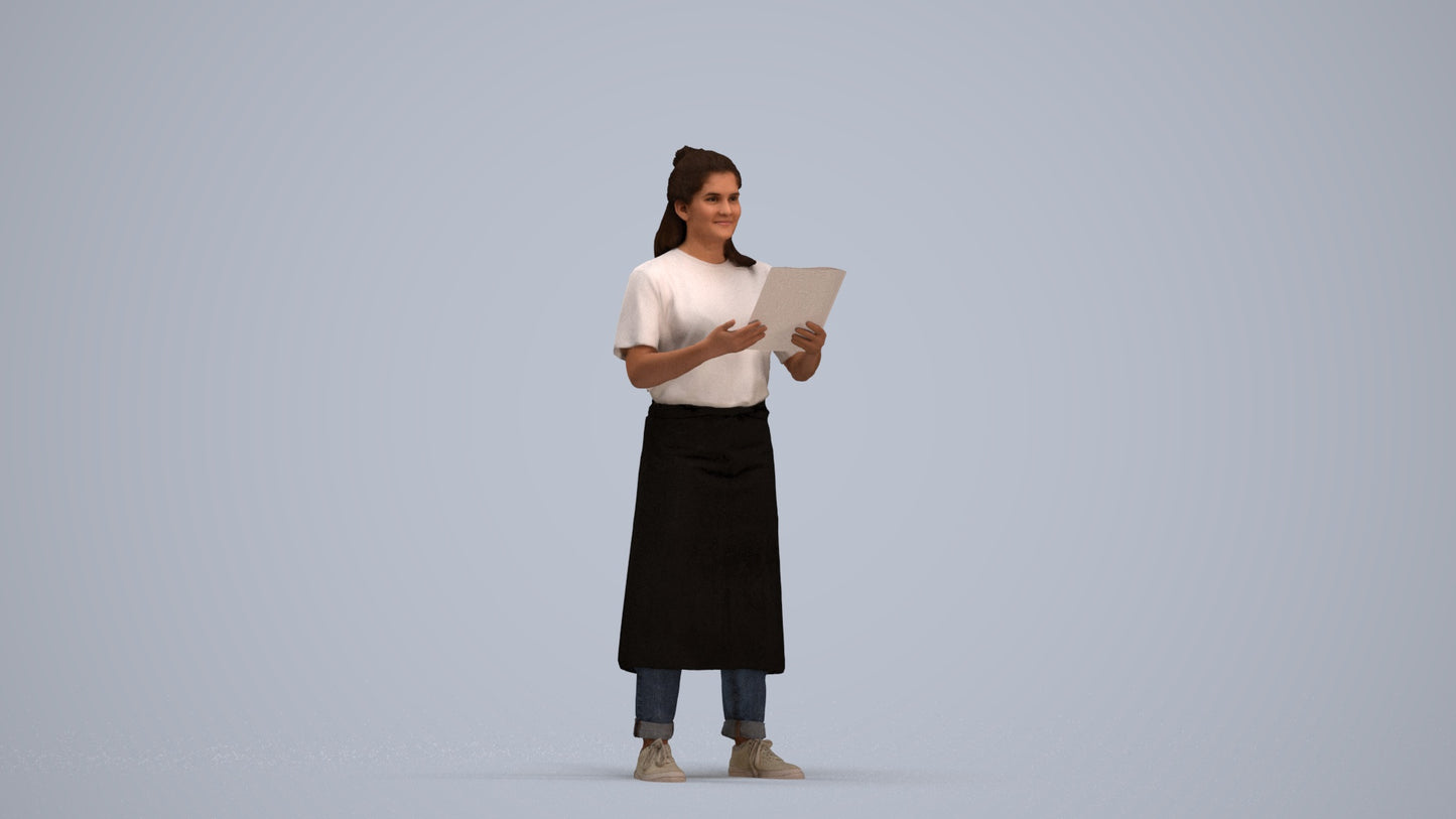 realistic 3D people woman hospitality, render-ready for V-Ray and Corona, FBX OBJ, standing pose render