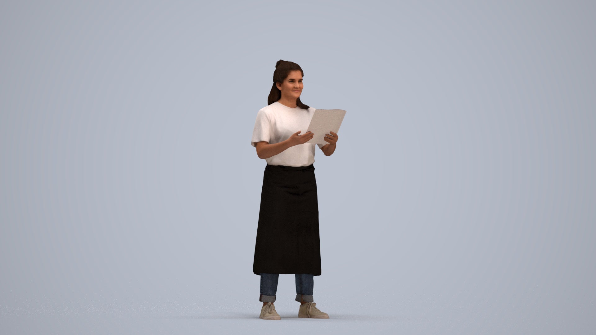 realistic 3D people woman hospitality, render-ready for V-Ray and Corona, FBX OBJ, standing pose render
