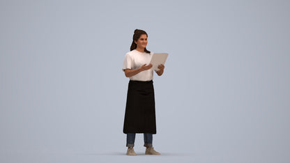 realistic 3D people woman hospitality, render-ready for V-Ray and Corona, FBX OBJ, standing pose render