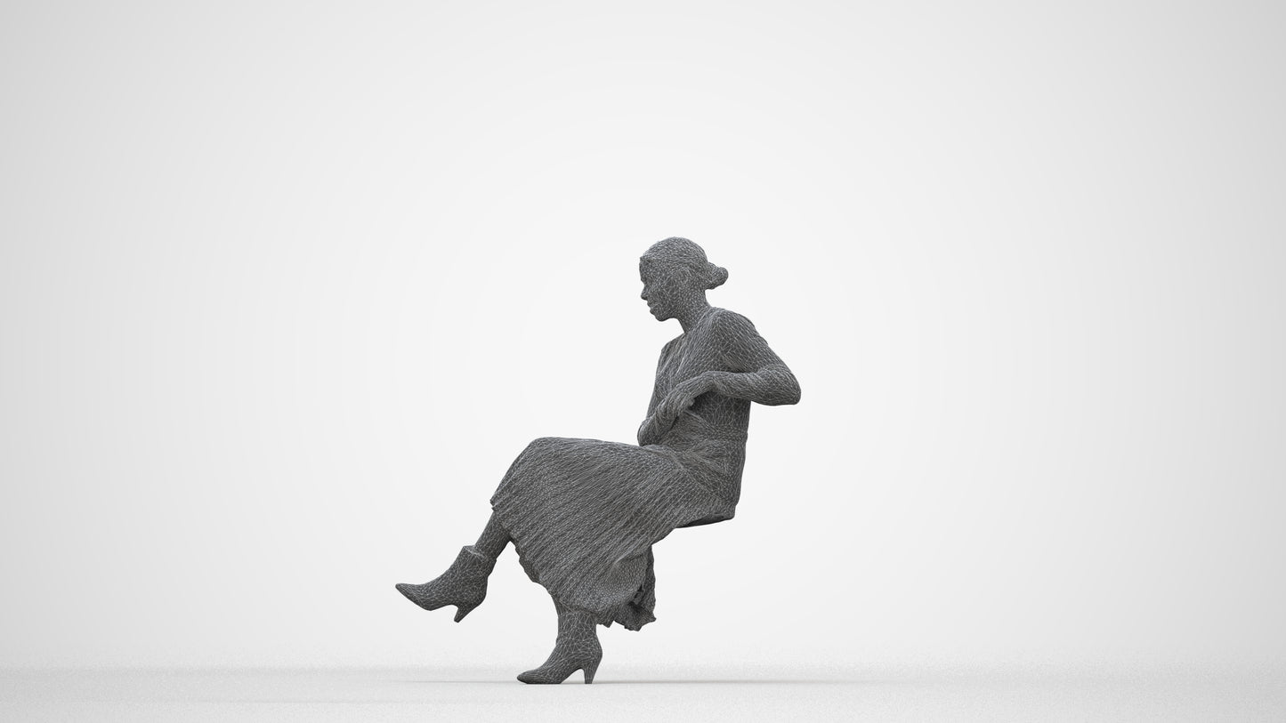 realistic 3D people woman casual sitting, render-ready for V-Ray and Corona, FBX OBJ, wireframe back view