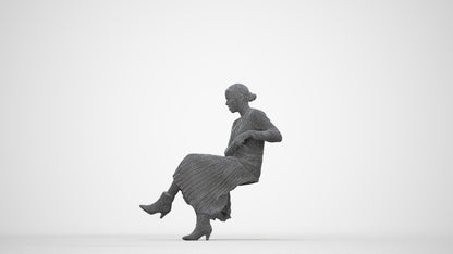 realistic 3D people woman casual sitting, render-ready for V-Ray and Corona, FBX OBJ, wireframe back view
