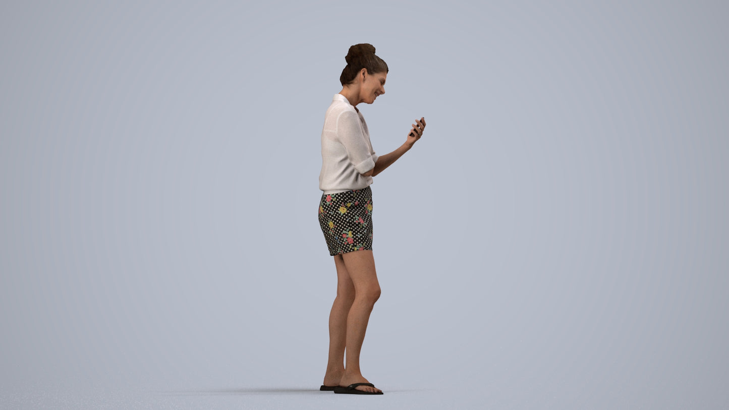 scanned 3D woman casual standing, photogrammetry people for Enscape and V-Ray, side view render