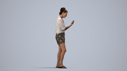 scanned 3D woman casual standing, photogrammetry people for Enscape and V-Ray, side view render