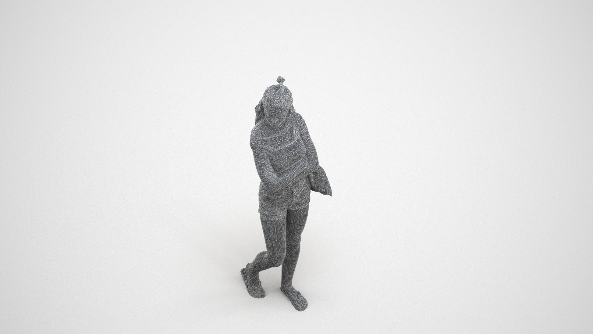 photogrammetry 3D girl casual standing, realistic human model archviz FBX, wireframe three-quarter view