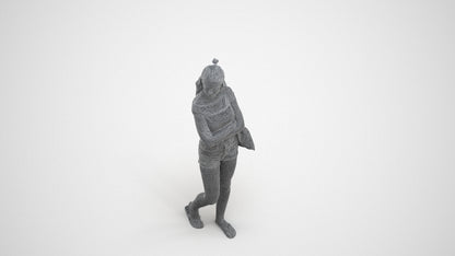photogrammetry 3D girl casual standing, realistic human model archviz FBX, wireframe three-quarter view