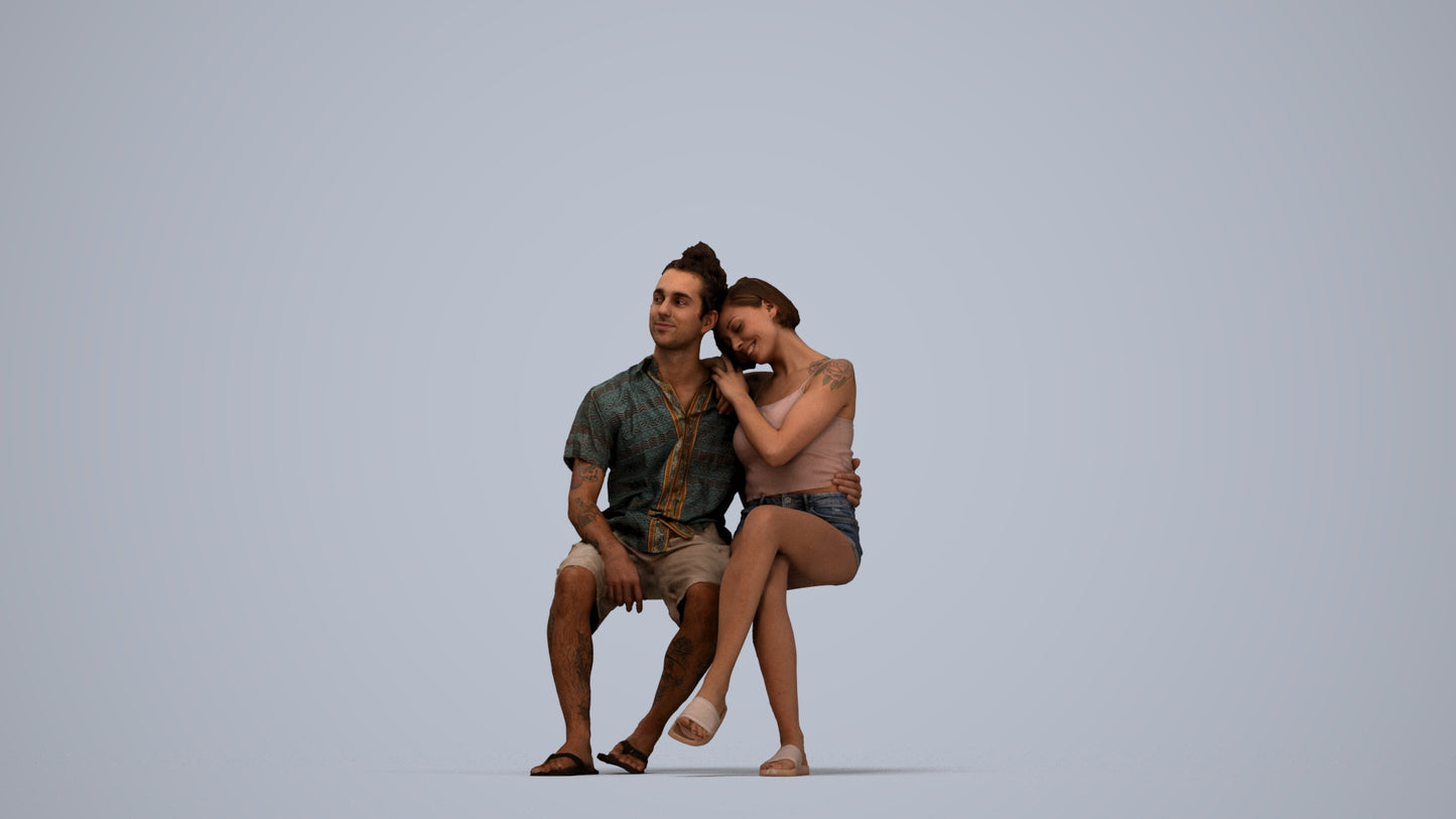 scanned 3D woman sitting, photogrammetry people for Enscape and V-Ray, top-down view render
