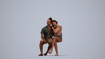 scanned 3D woman sitting, photogrammetry people for Enscape and V-Ray, top-down view render