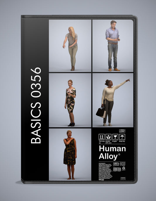 scanned 3D people standing collection, 5 photogrammetry models for Enscape and V-Ray