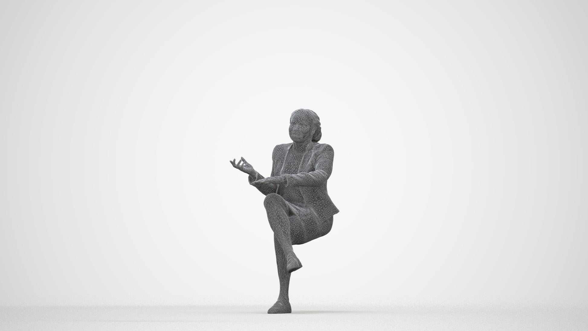 scanned 3D woman business sitting, photogrammetry people for Enscape and V-Ray, wireframe back view