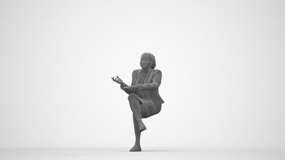 scanned 3D woman business sitting, photogrammetry people for Enscape and V-Ray, wireframe back view