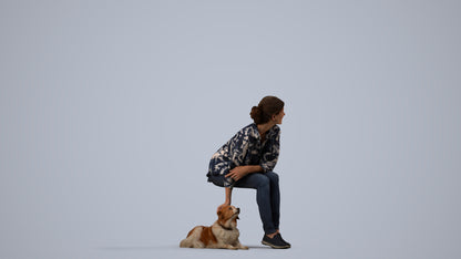 3D people model man casual sitting, scanned human for 3ds Max rendering, side view render